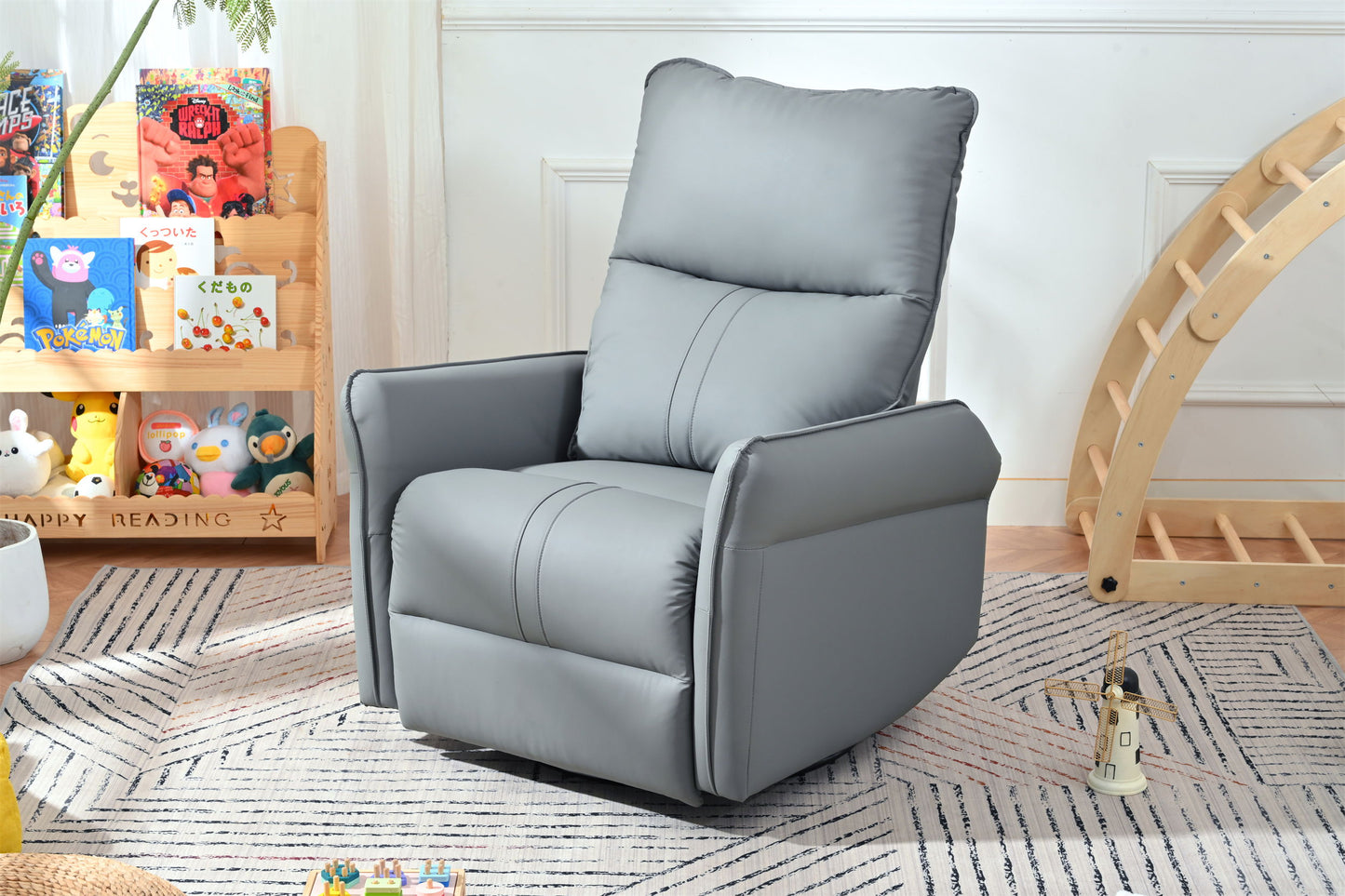 Rocker Recliner Chair, 360ÔøΩÔøΩ Swivel Nursery Rocking Chair, Glider Chair, Modern Small Rocking Swivel Recliner Chair For Bedroom, Living Room Chair Home Theater Seat, Side Pocket - Blue Gray