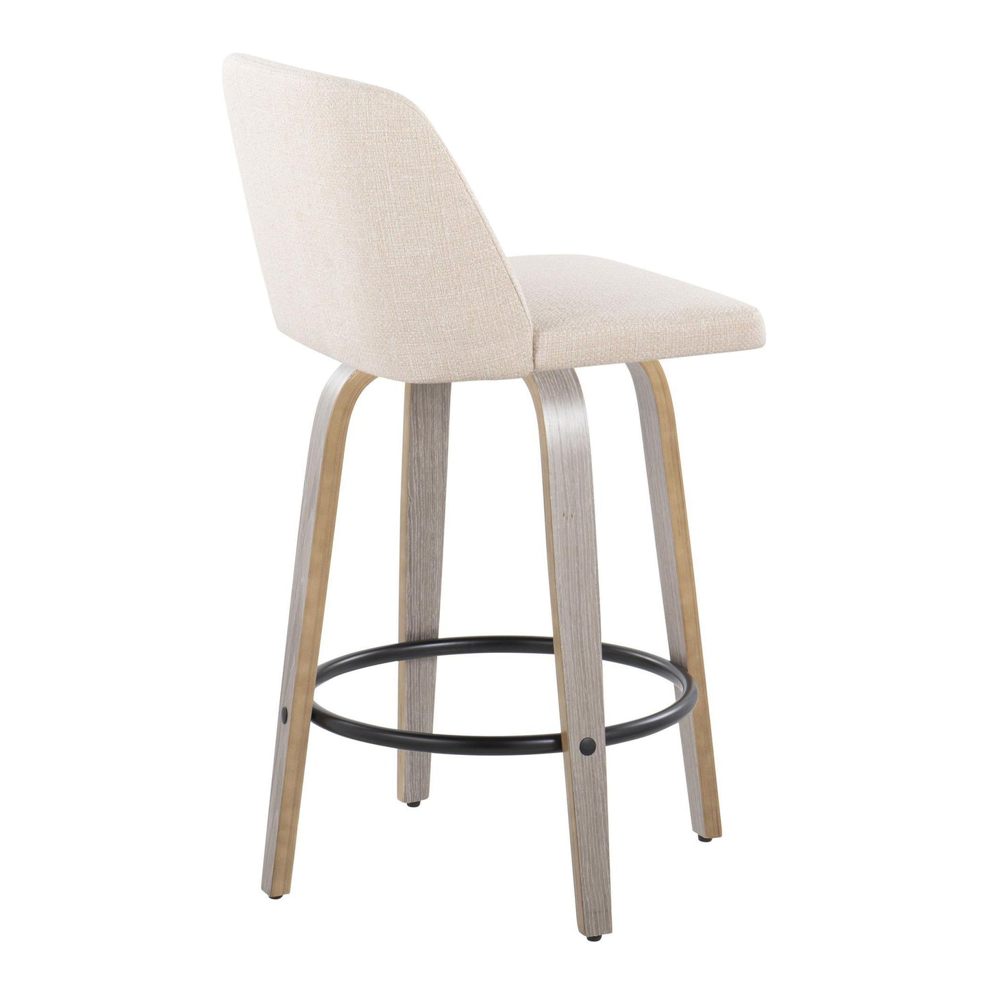 Toriano - Contemporary Fixed Height Counter Stool With Swivel And Round Footrest (Set of 2) - Light Gray / Cream