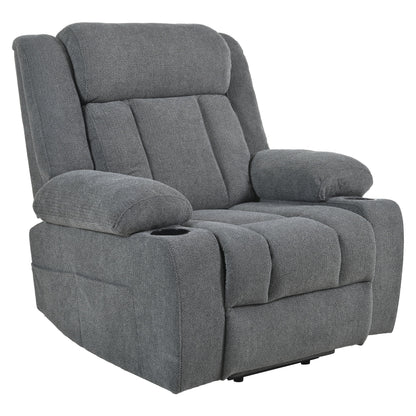 Power Lift Recliner Chair - Fabric Single Sofa With Extended Footrest, Remote Control, Cup Holders, And Side Pockets For Living Room Or Home Theater - Dark Gray