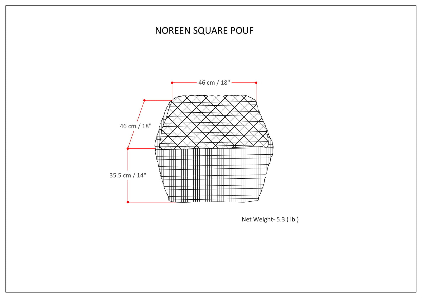 Noreen - Square Pouf - Dark Blue / White