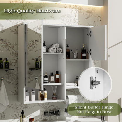 Modern Wall Mounted Bathroom Medicine Cabinet, Bathroom Wall Storage Cabinet With Mirror, Over The Toilet Space Saver Cabinet With Towels Bar - White