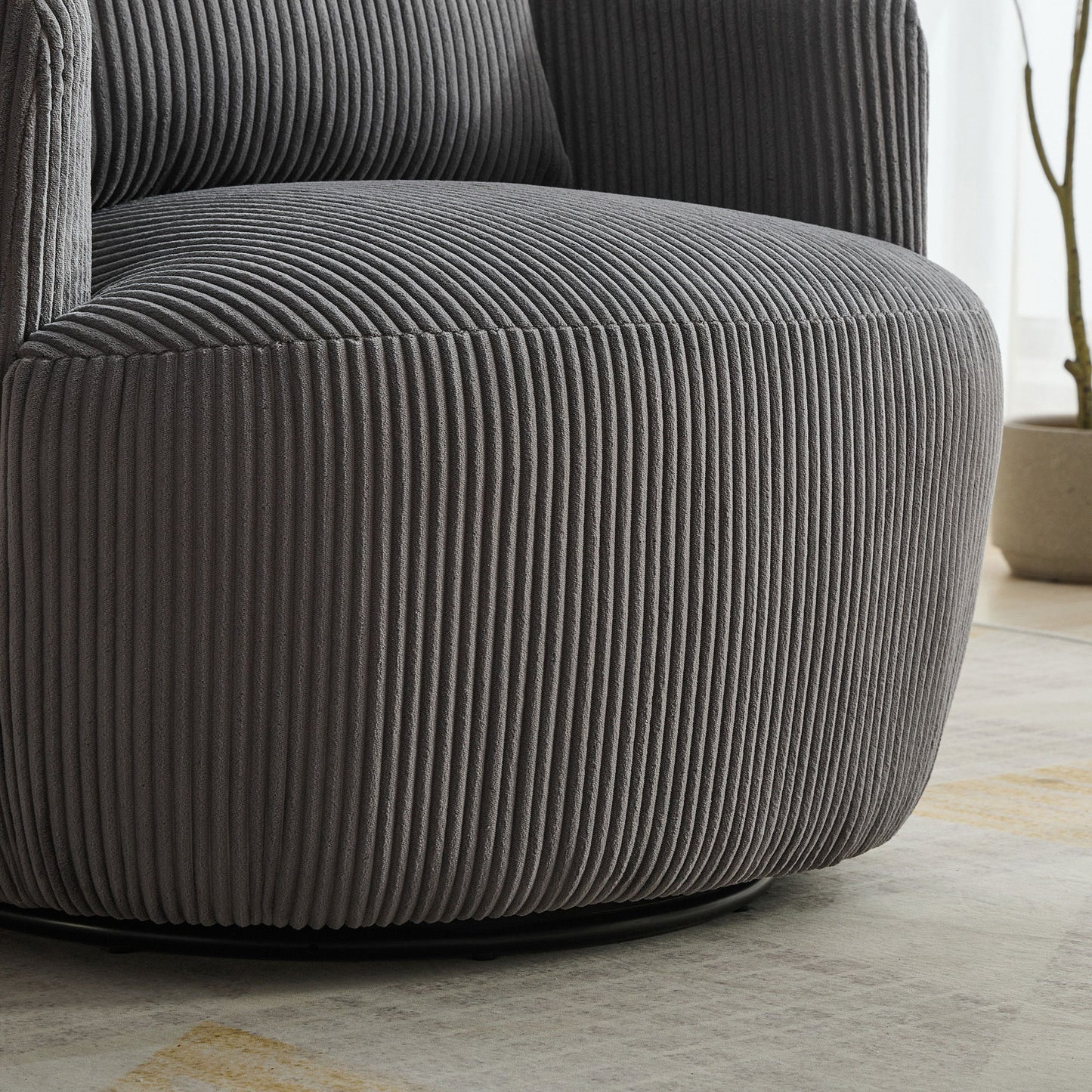 Upholstered Metal Base 360 Degree Swivel Barrel Soft Chair With Pillow, For Club, Living Room, Bedroom, Office As Well As Reading Armchair - Charcoal