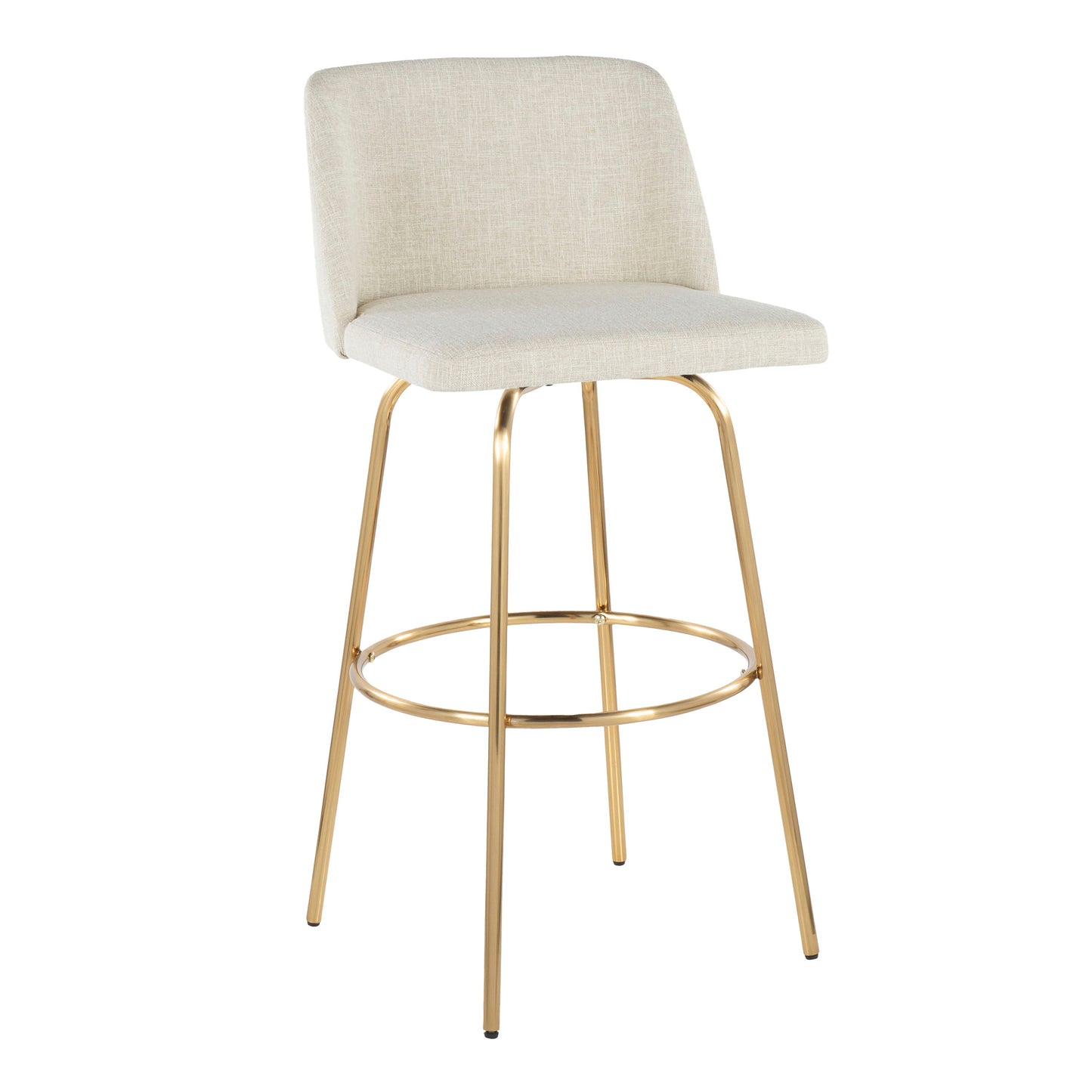 Toriano - Contemporary Fixed Height Barstool Swivel With Round Footrest (Set of 2) - Cream / Gold