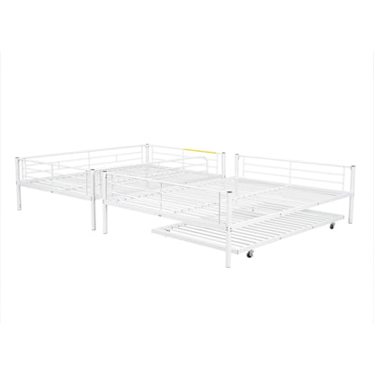 Full Long Over Queen Metal Bunk Bed With Trundle - White