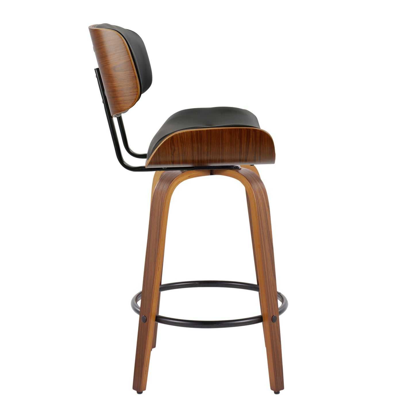 Lombardi - Mid-Century Modern Fixed Height Counter Stool With Swivel With Round Footrest (Set of 2) - Walnut / Black