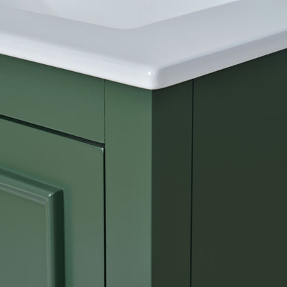 Bathroom Vanity With Ceramic Sink Combo, Modern Freestanding Storage Cabinet With Silver Handles, Soft Closing Doors - Green