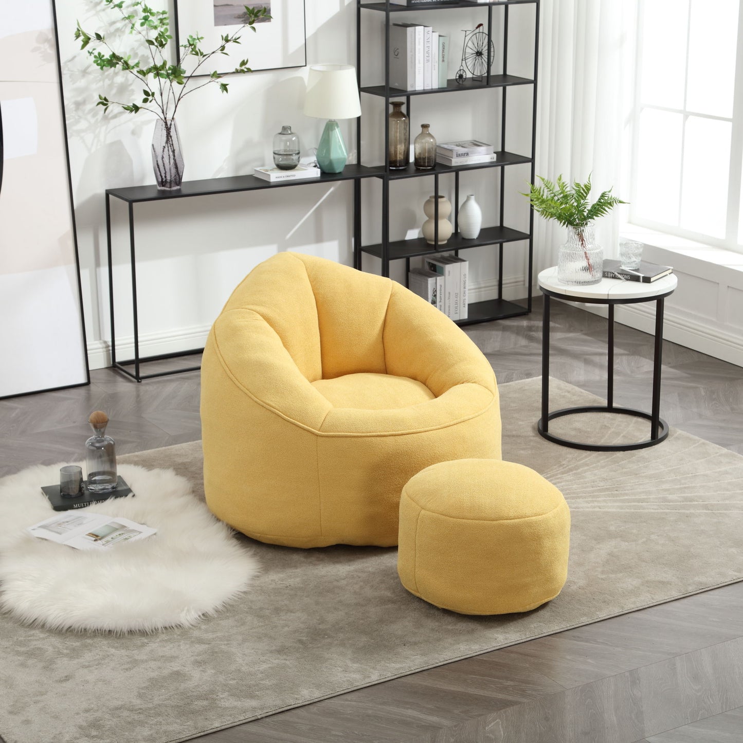 Bedding Bean Bag Sofa Chair High Pressure Foam Bean Bag Chair Adult Material With Padded Foam Padding Compressed Bean Bag With Footrest - Yellow