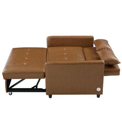 Convertible Sleeper Bed, Adjustable Oversized Armchair With 3 USB Ports For Small Space - Brown