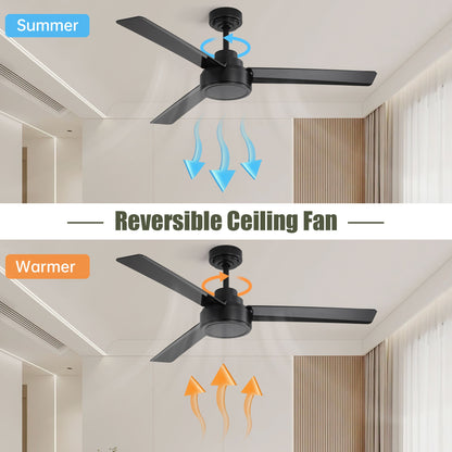 52" Outdoor Ceiling Fan Without Light, 3 Abs Blades Farmhouse Ceiling Fan With Remote Control 6-Speed Reversible Dc Motor For Living Room, Bedroom, Kitchen - Black