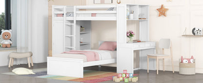 Twin Size Loft Bed With A Stand Alone Bed, Shelves, Desk, And Wardrobe - White