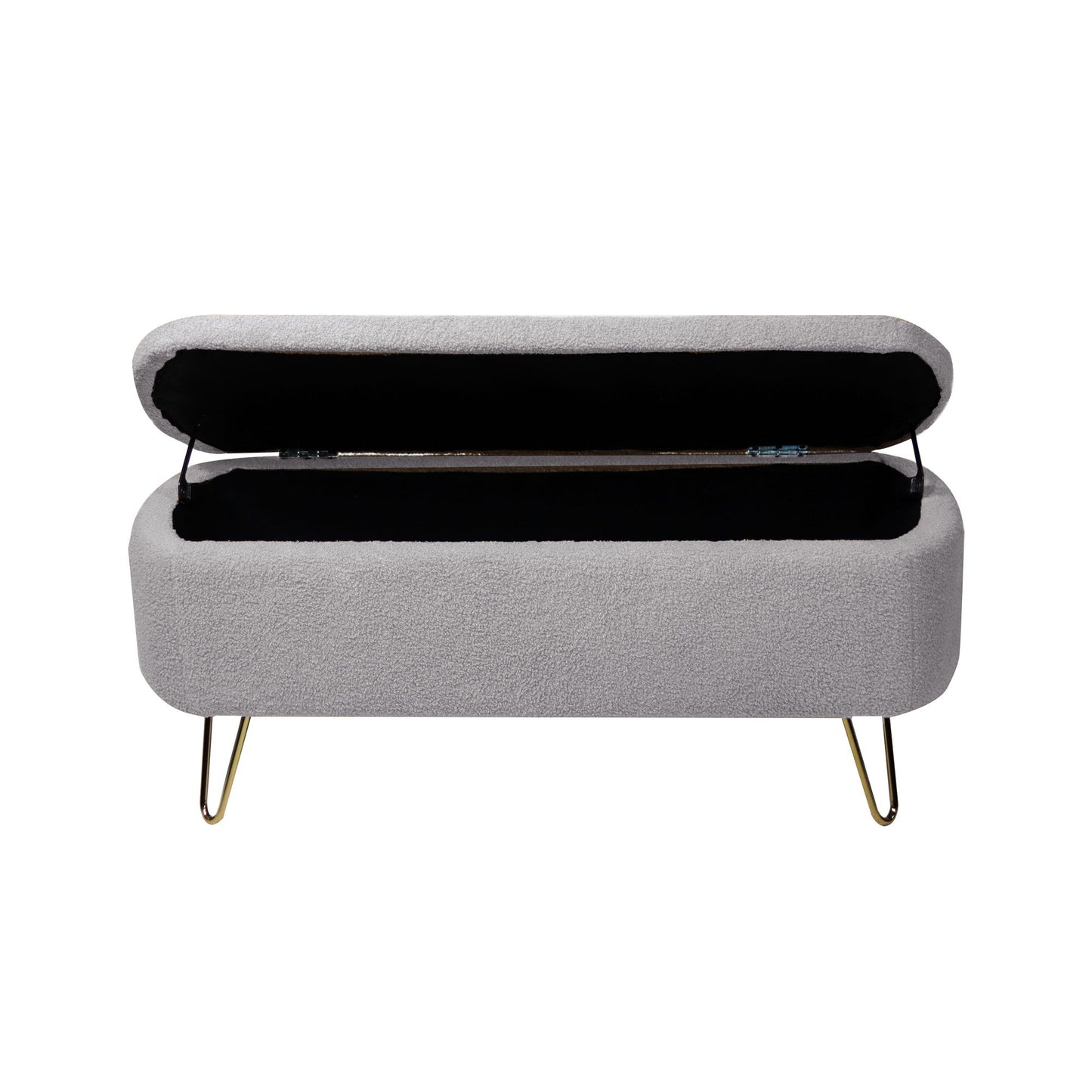 Storage Ottoman Bench For End Of Bed Gold Legs, Modern Gray Faux Fur Entryway Bench Upholstered Padded With Storage For Living Room Bedroom - Gray