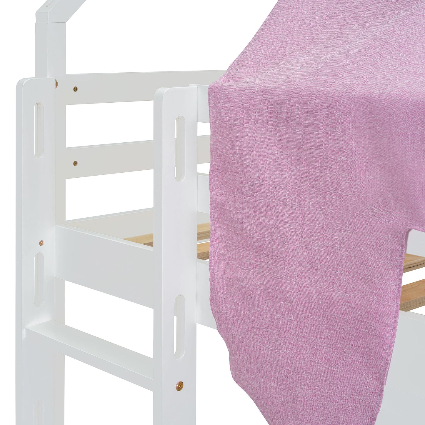 Twin Size Charming House Shaped Loft Bed With Tent And Slide - White / Pink