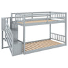 Twin Over Twin Floor Bunk Bed, Ladder With Storage - Gray