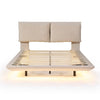 Queen Size Upholstered Platform Bed With Sensor Light And 2 Large Backrests, With 2 Sets Of USB Port And Socket On Each Rear Bed Leg - Beige