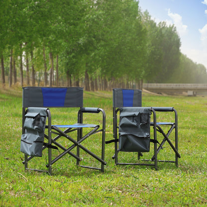 Padded Folding Outdoor Chairs With Storage Pockets (Set of 2), Lightweight Oversized Directors Chair For Indoor, Outdoor Camping, Picnics And Fishing - Blue / Gray