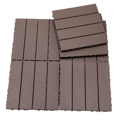 Plastic Interlocking Deck Tiles, Patio Flooring Outdoor Waterproof All Weather Use For Garden Poolside Front / Back Yard (Set of 44) - Light Coffee Color