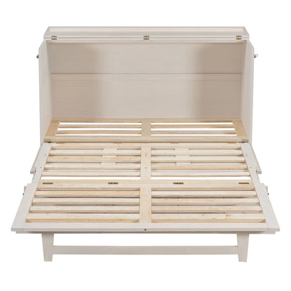 Queen Size Murphy Bed With Large Drawers - Brushed White