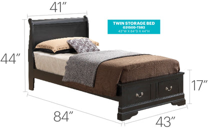Louis Phillipe - Twin Elegant Storage Bed - Black