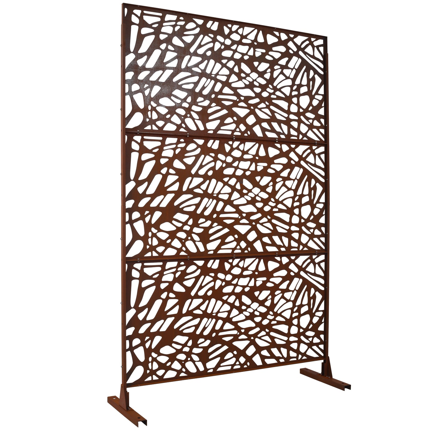 Outdoor & Indoor Privacy Screen Metal Privacy Screen, Freestanding Decorative Privacy Screen For Deck Balcony Patio - Rust Red