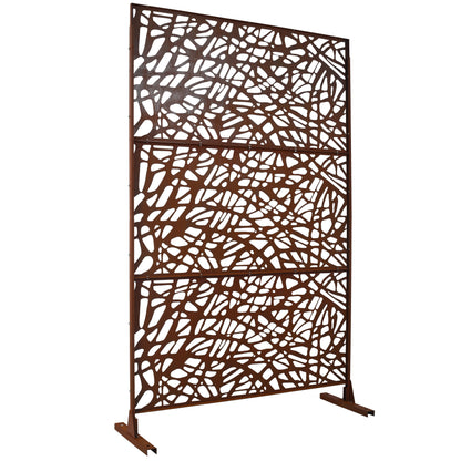 Outdoor & Indoor Privacy Screen Metal Privacy Screen, Freestanding Decorative Privacy Screen For Deck Balcony Patio - Rust Red