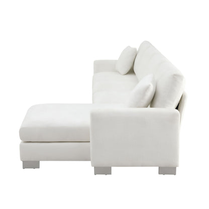 Modern Oversized Sectional Sofa, L-Shaped Luxury Couch Set With 2 Free Pillows, 5 Seat Chenille Indoor Furniture With Chaise - White