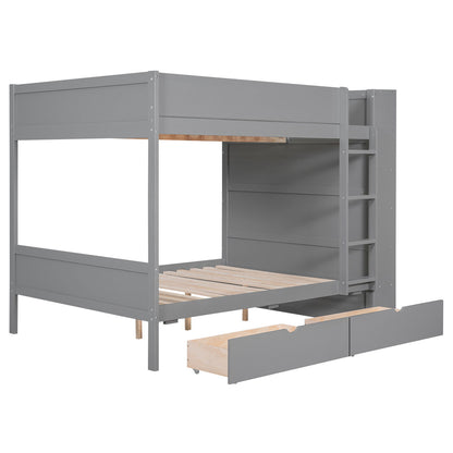 Full Over Full Bunk Bed With 2 Drawers And Multi-Layer Cabinet - Gray