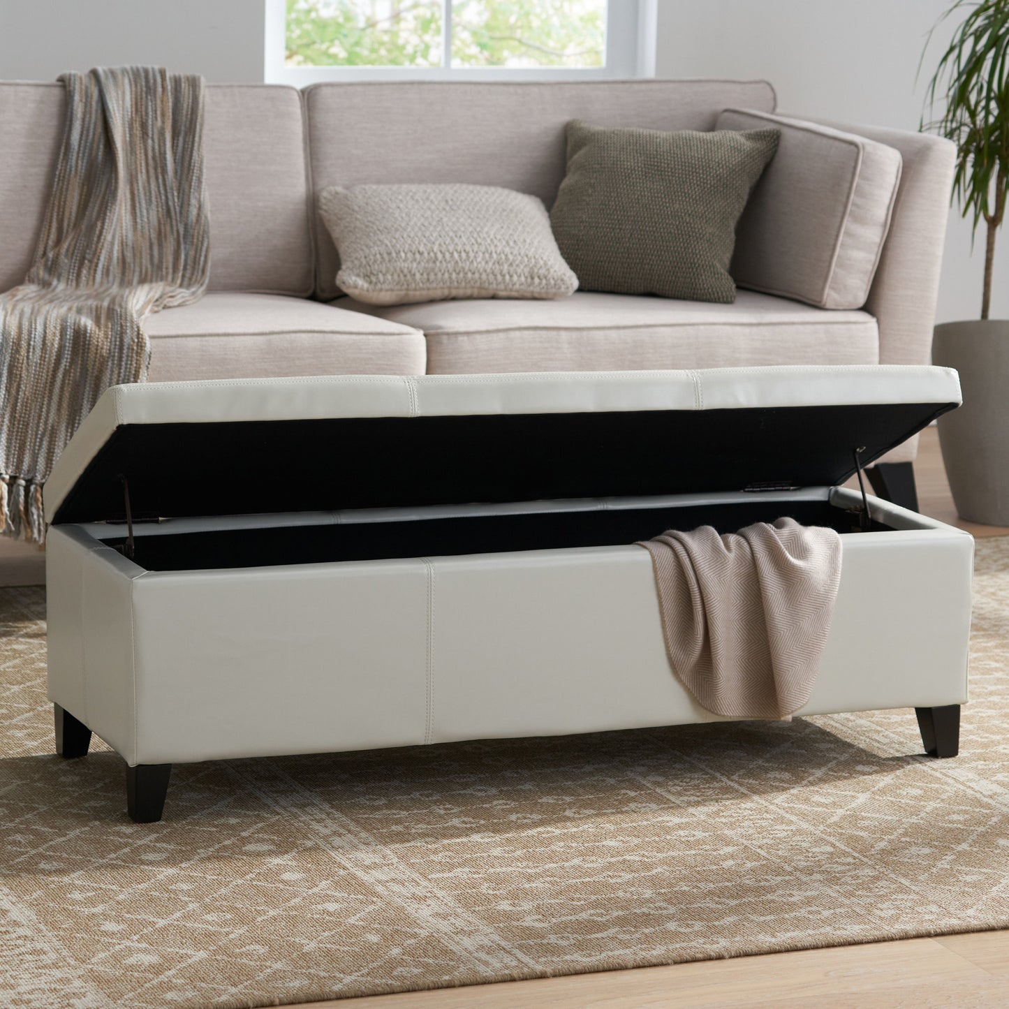 Glouster - Storage Ottoman With Leather Upholstery - Ivory