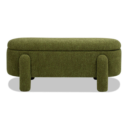 Hugo - Oval Fully Upholstered Storage Bench - Moss Green