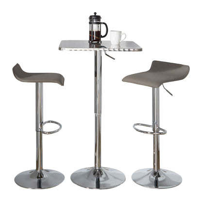 Ale - 3 Piece Bar Set Bistro Square Contemporary Adjustable Oval Footrest - Silver / Chrome / Gray