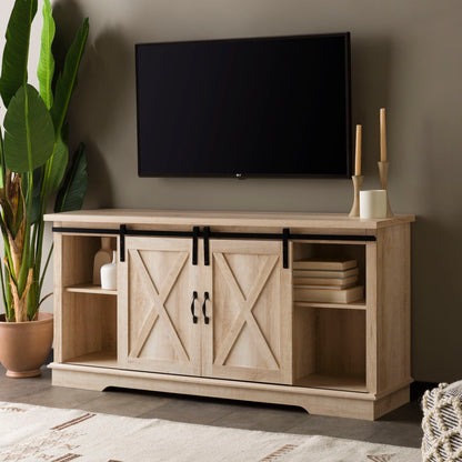 Farmhouse Sliding X Barn Door 58" TV Stand For 65" TVs - Gray Wash