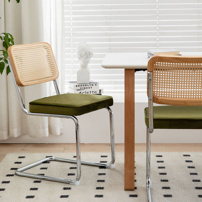 Dining Chairs, Velvet Rattan Side Accent Chairs With Chrome Legs, Modern Mid - Century Breuer Designed Chairs, Upholstered Dining Living Room Kitchen Chairs (Set of 2) - Olive Green