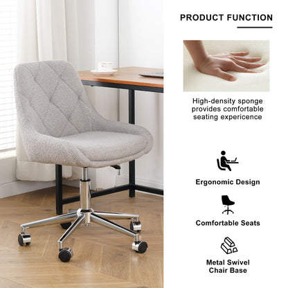 Modern Teddy Fleece Fabric Dining Chair With Chrome Legs, Soft And Comfortable - Gray