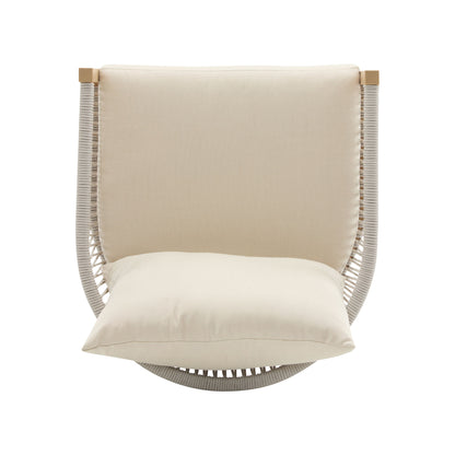 Modern Lounge Chair With Curved Aluminum Frame, Rope Weave Design, And Cushioned Comfort For Outdoor Living - Beige / Natural