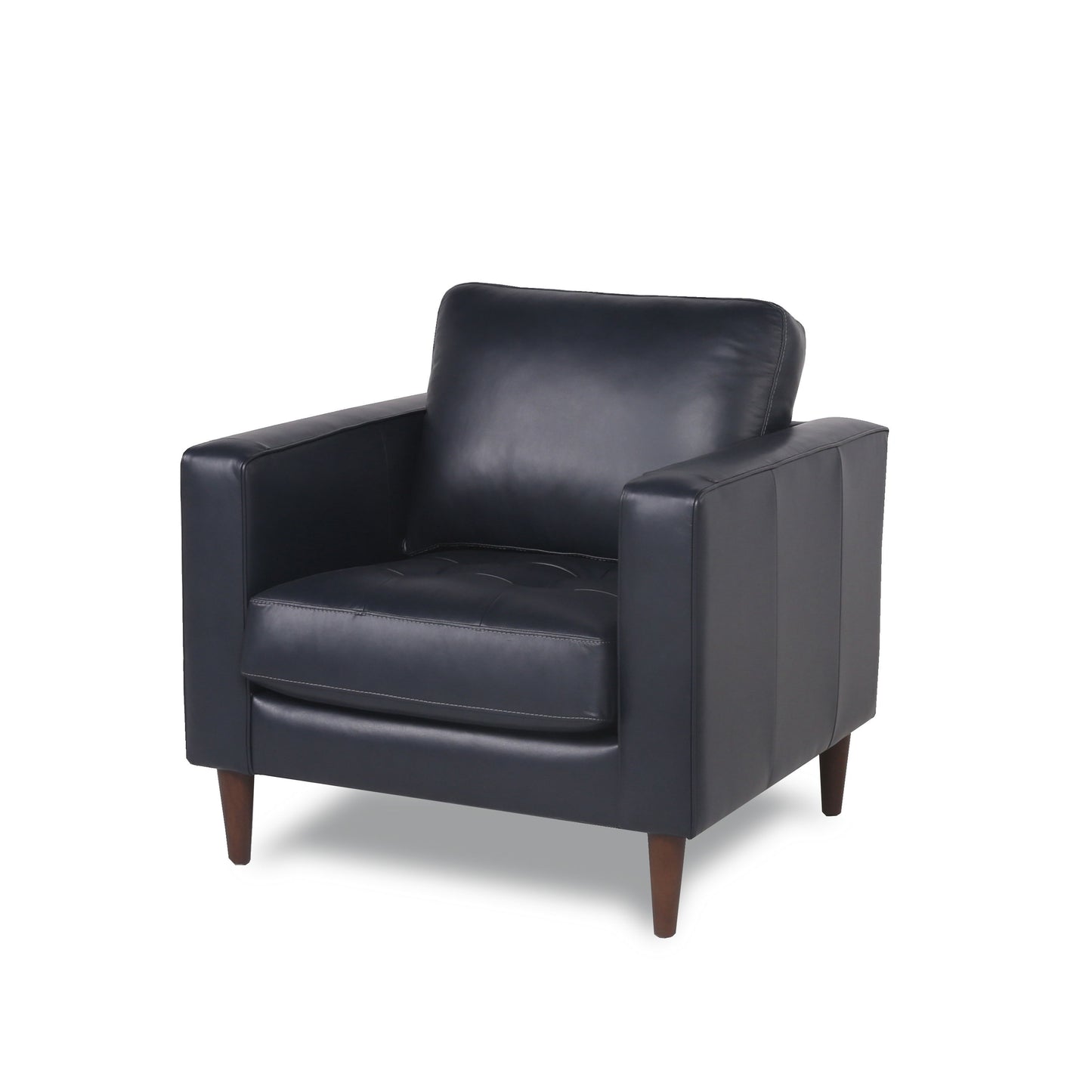Mid-Century Tufted Leather Chair - Navy Blue