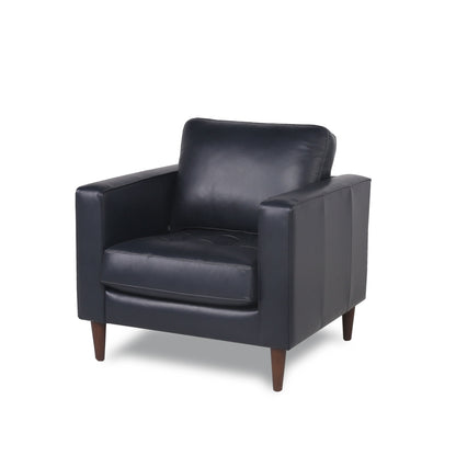 Mid-Century Tufted Leather Chair - Navy Blue