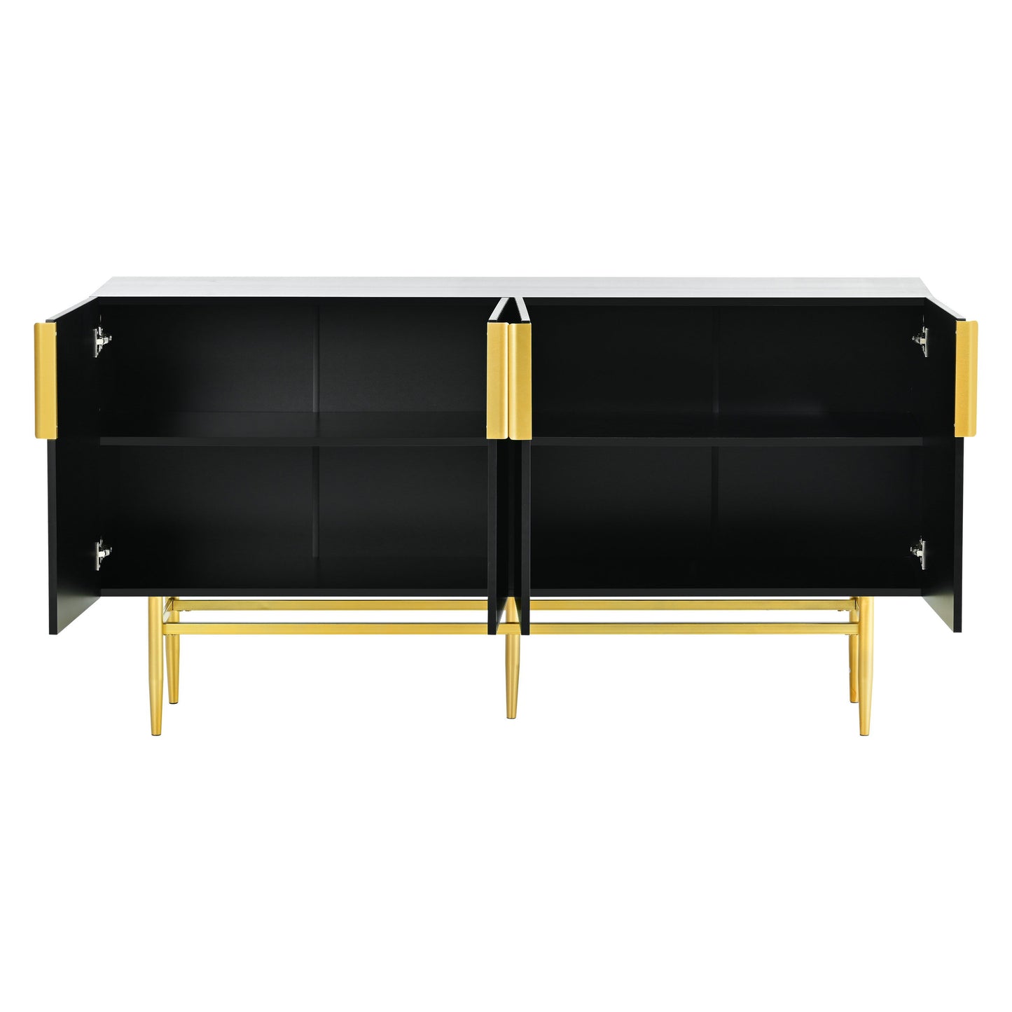 Modern Elegant 4 Door Sideboard Gold Metal Handle Buffet Cabinet For Dining Room, Living Room, Bedroom, Hallway - Black