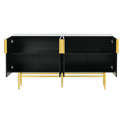 Modern Elegant 4 Door Sideboard Gold Metal Handle Buffet Cabinet For Dining Room, Living Room, Bedroom, Hallway - Black