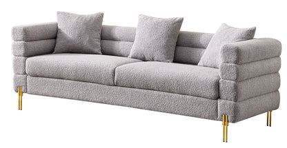 Luxurious And Comfortable Upholstered Sofa With Golden Legs And Pillows For Living Room And Reception Area - Gray