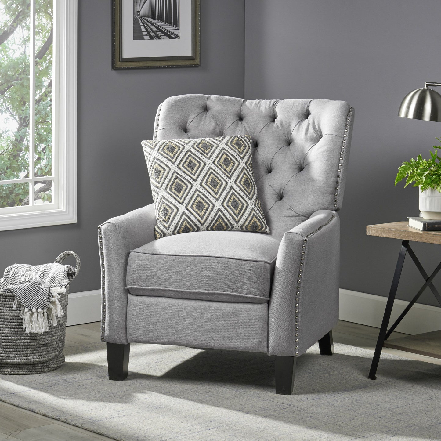 Modern Push Back Recliner - Light Gray