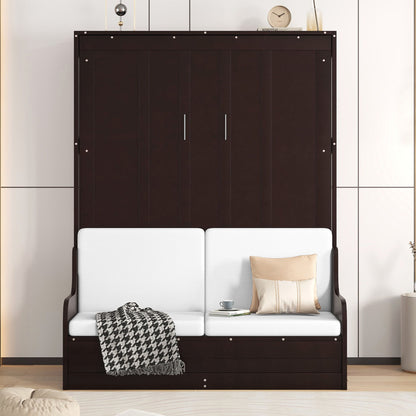 Queen Size Murphy Wall Bed With Cushion, Space Saving Design, And Construction - Espresso