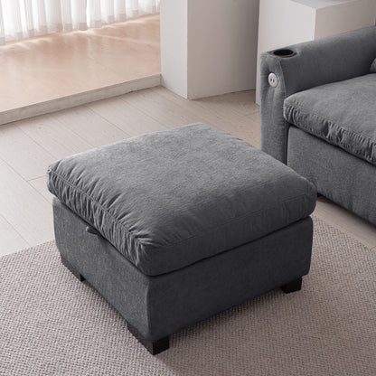Modern Modular L Shaped Chenille Sofa Couch Reversible Ottoman With Storage Removable And Washable Cushions Sofa With USB Ports & Cup Holder For Living Room - Dark Gray
