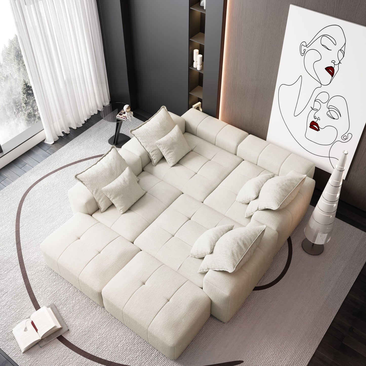 Modern Oversized Modular Sectional Sofa, Sparkling Chenille Fabric Soft Cushion Sofa With 8 Pillows, 8 Pieces Diy Combination Tufted Sofa, No Assembly Required - Beige