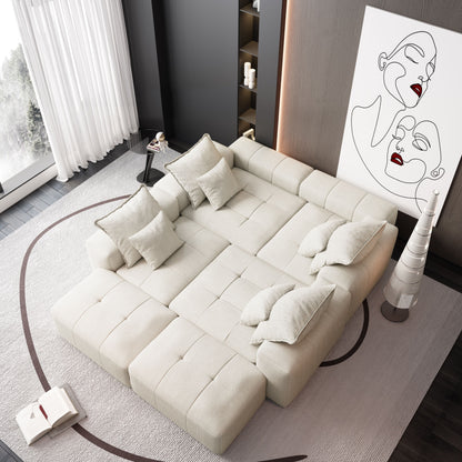 Modern Oversized Modular Sectional Sofa, Sparkling Chenille Fabric Soft Cushion Sofa With 8 Pillows, 8 Pieces Diy Combination Tufted Sofa, No Assembly Required - Beige