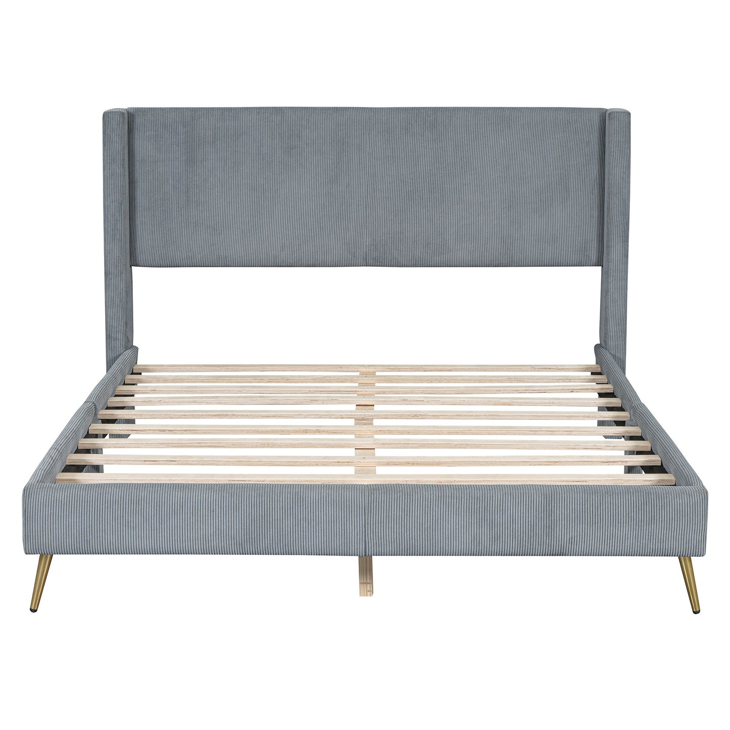 Queen Size Platform Contemporary Bed With Legs - Gray