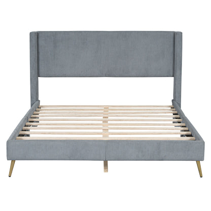 Queen Size Platform Contemporary Bed With Legs - Gray