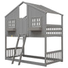 Twin Over Twin House Bunk Bed With Roof, Window, Window Box, Door, With Safety Guardrails And Ladder - Gray