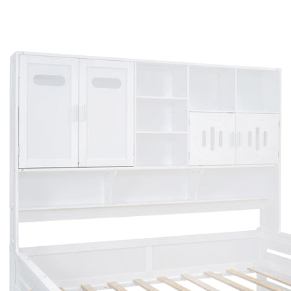 Full Size Daybed With 2 Drawers And All In One Cabinet And Shelf - White