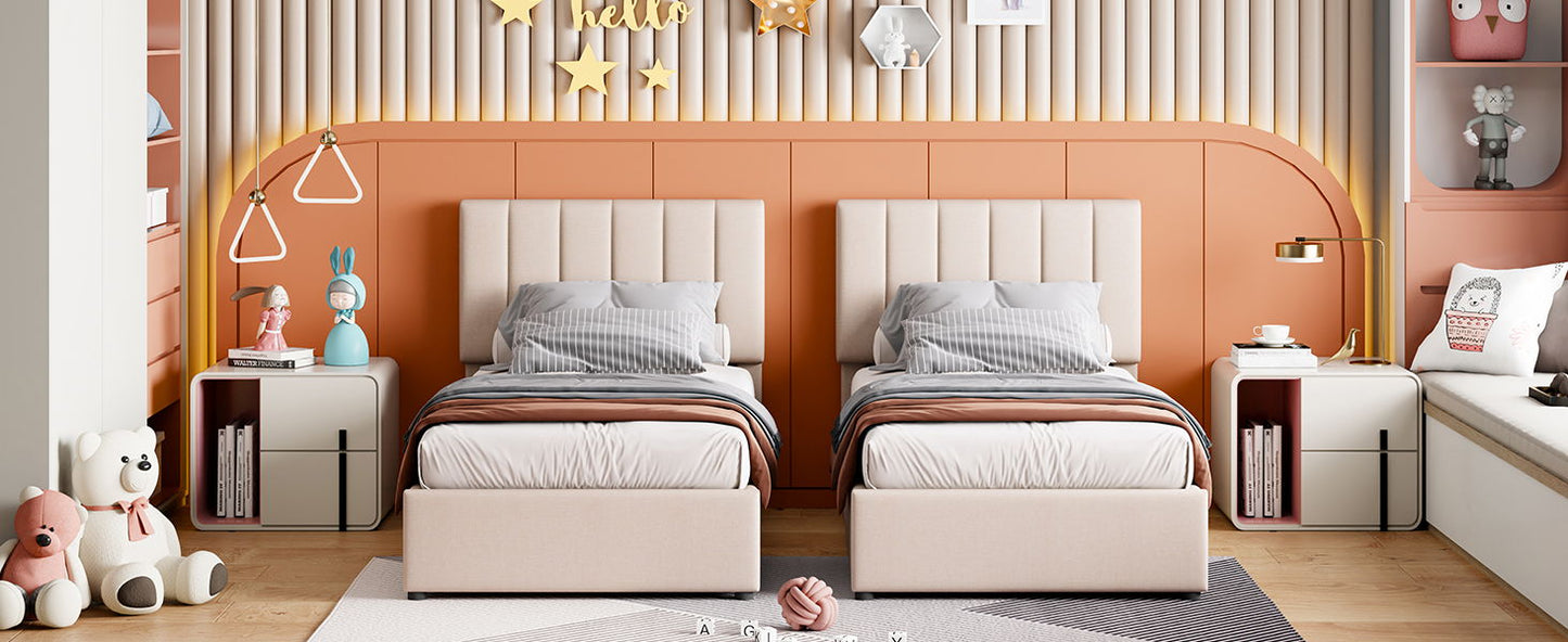 King Size Upholstered Platform Bed With A Hydraulic Storage System - Beige
