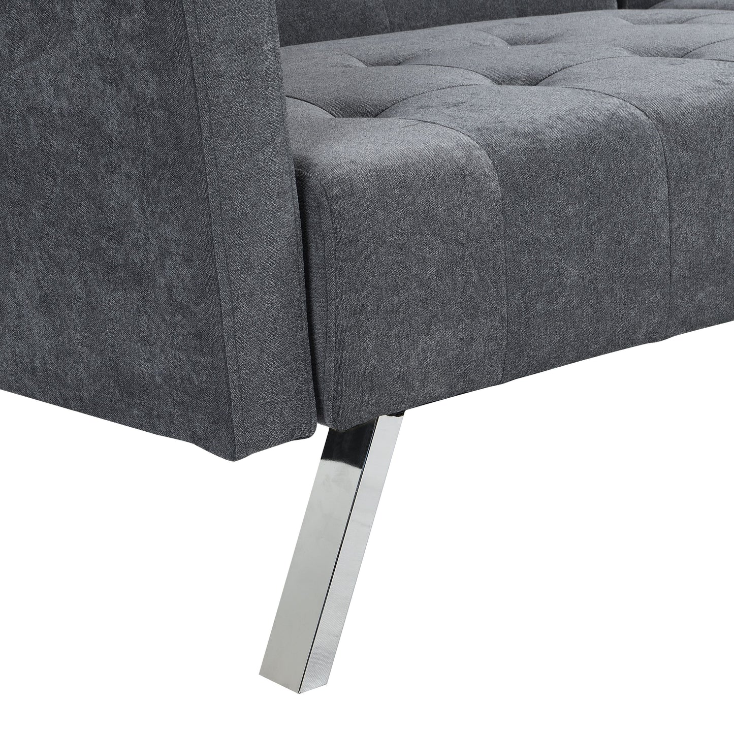 Futon Sofa Bed Convertible Folding Lounge Couch, Armrests - Dark Gray