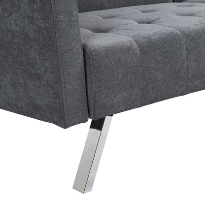 Futon Sofa Bed Convertible Folding Lounge Couch, Armrests - Dark Gray